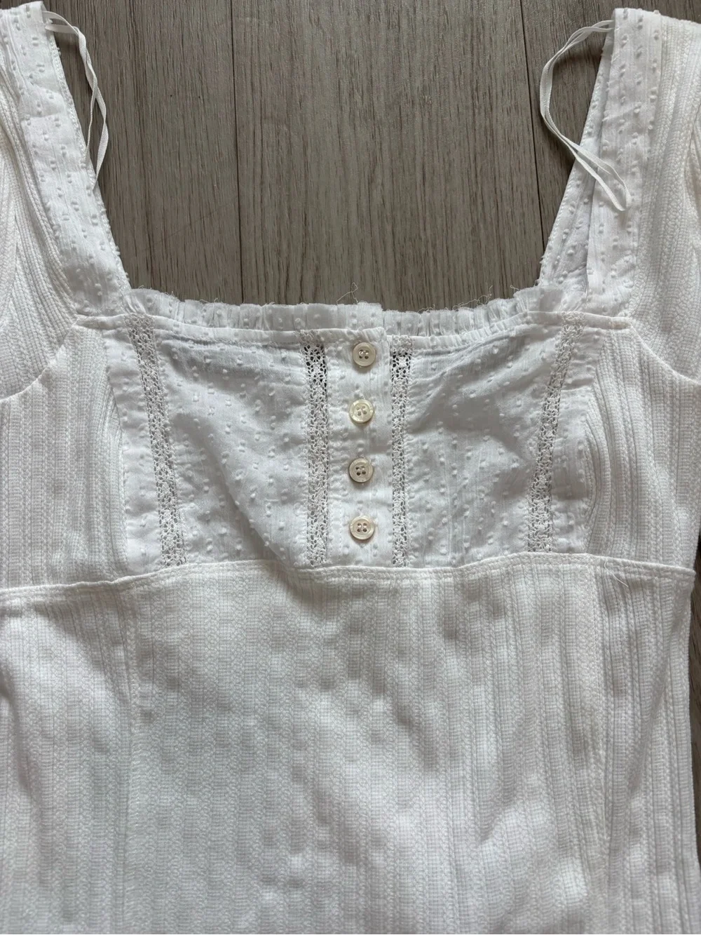 Free People Sugar Sugar White Ribbed Long Sleeve Top Size Small